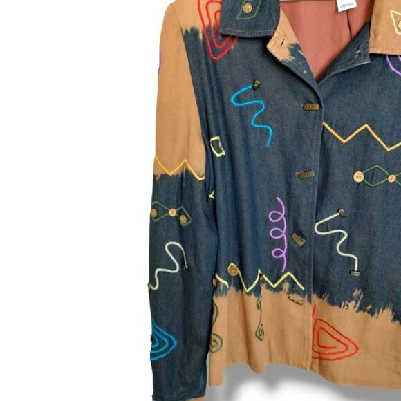 Vtg Stonebridge Womens Jacket‎ Sz XL Tan Black Buttons Decor Western Outdoors - Picture 5 of 14